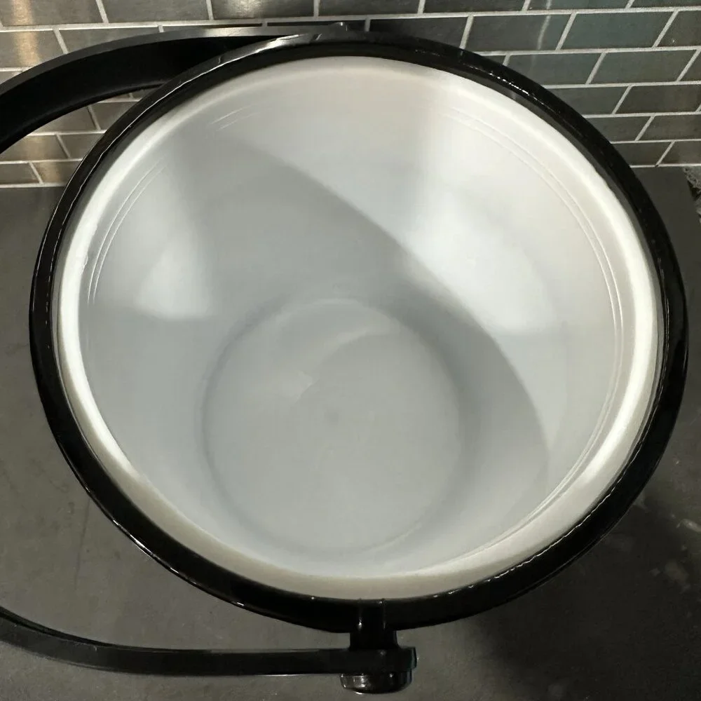 Vtg Mid Century MCM Ice Bucket Black Vinyl Clear Lucite Lid Barware Shelton Ware